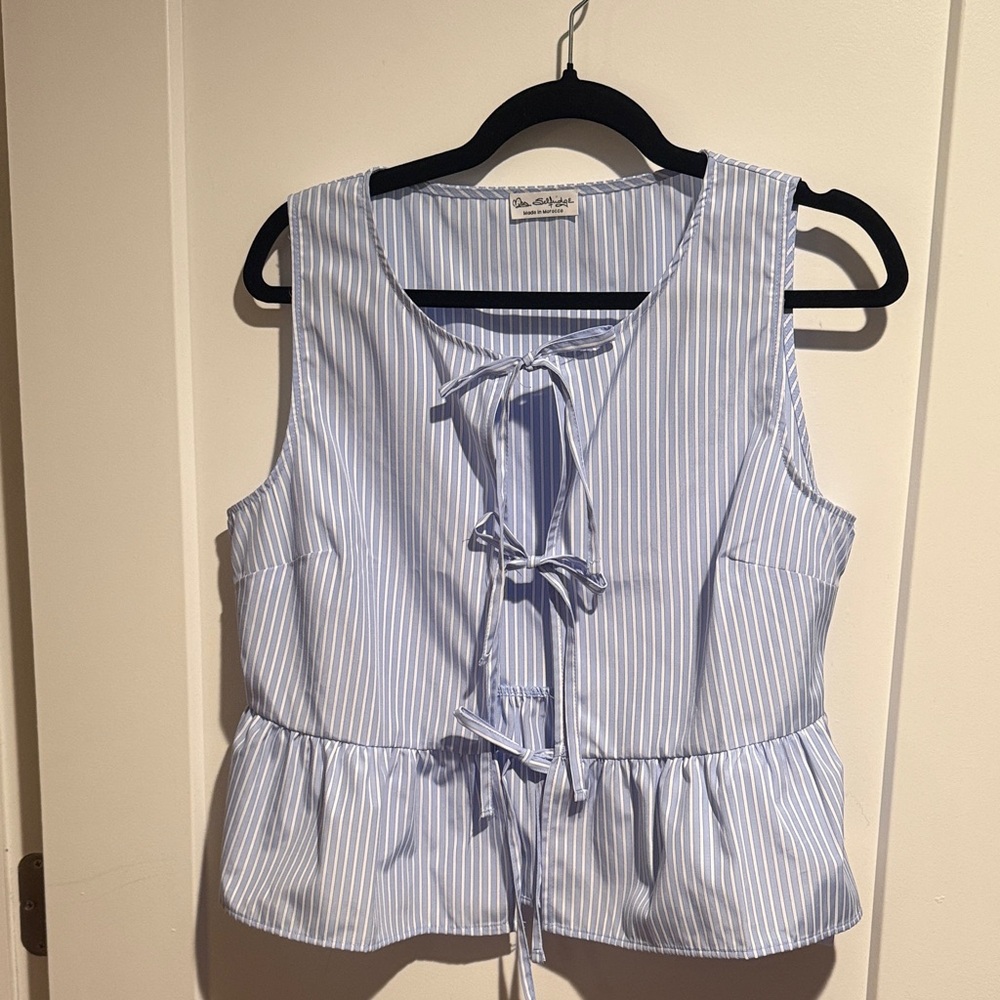 Miss Selfridge Blue Striped Tie-Front Blouse